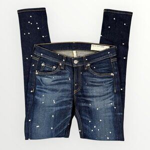 Rag & Bone Paint Splatter Womens Dark Wash Mid-Rise Skinny Denim Jeans Size 27
